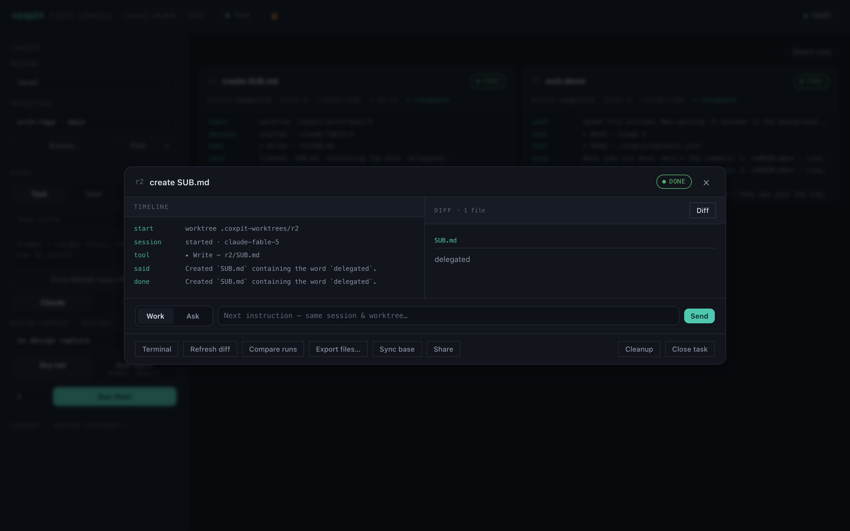 run view with the Rendered toggle showing the changed Markdown as formatted output